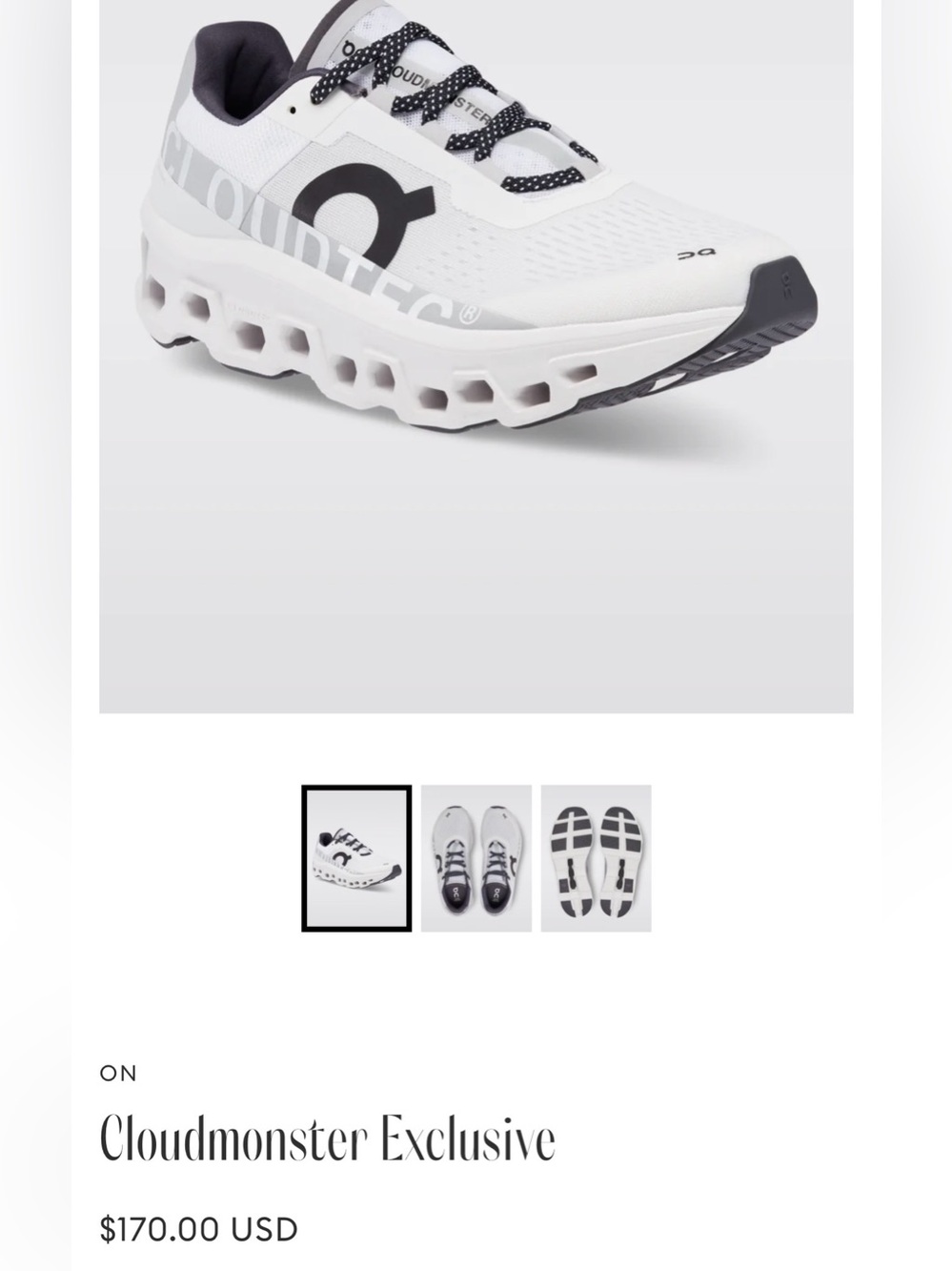 On Running Cloudmonster Exclusive Womens Running Shoes - White/Black